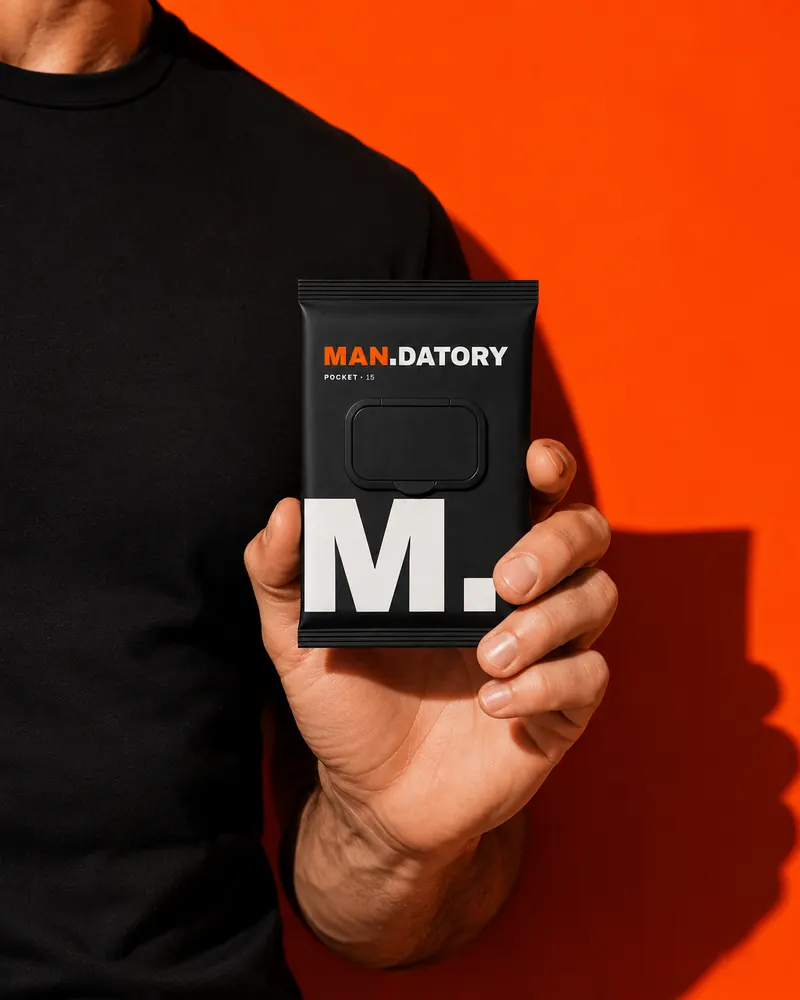 Pack MAN.DATORY Pocket tenuto in mano: formato tascabile